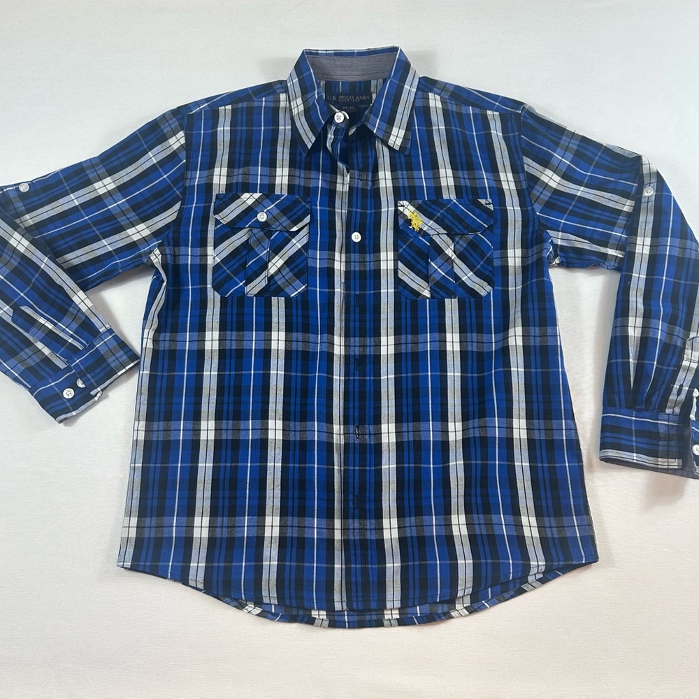 U.S. Polo Assn. Blue and White Plaid Youth Shirt